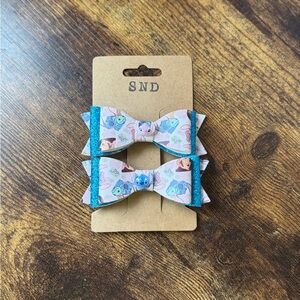 Handcrafted One of A Kind 
Kids Pink & Blue Character Bow Hair Clips - Set of 2